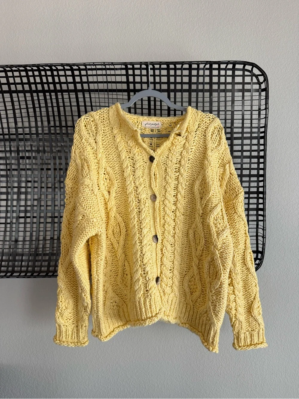 Free people opal knit cardigan lemon drop